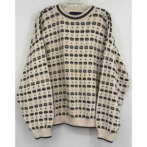 John Weitz Men Geometric Crewneck knit Sweater Hand Framed L Preppy Golf Grandpa
